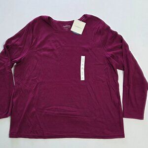NWT - Croft & Barrow 2X Burgundy Long Sleeve Classic Crewneck Tee